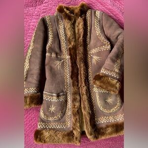 1960s Shearling Embroidered Women's Coat Vintage